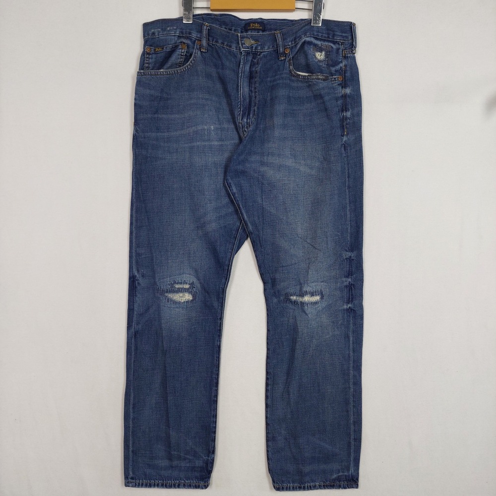 Polo Ralph Lauren Mens 36x32 Faded Distressed Blue Denim Jeans 26.5 Inseam